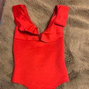 Boohoo Deep V Red Bodysuit